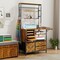 ELECWISH Craft Organizers and Storage Cabinet Brown Craft Table with Drawer Sewing Table with Fold Out Craft Desk for Vinyl Roll Holder for Craft Room